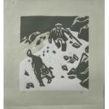 ‡ SIR KYFFIN WILLIAMS RA artist proof linocut - farmer and dog on mountain path, signed with