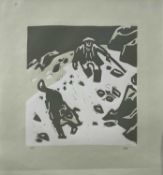‡ SIR KYFFIN WILLIAMS RA artist proof linocut - farmer and dog on mountain path, signed with