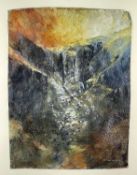 ‡ ROB PIERCY mixed media including oil and construction on paper - Eryri Ridge at sunset,