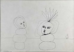 ‡ BRENDA CHAMBERLAIN pen and ink - entitled verso 'Line Drawing No.45 1970', signed and dated June