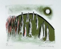 ‡ FRANCES RICHARDS artist proof lithograph - figures on a hillside looking towards the moon,