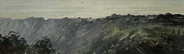 ‡ GARETH THOMAS watercolour - landscape with ridge, signedDimensions: 9.5 x 32cmsProvenance: