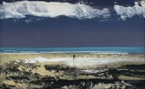 ‡ JOHN CLEAL oil on card - entitled verso 'Beach of their Own', signedDimensions: 13.5 x