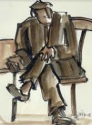 ‡ MIKE JONES mixed media, colourwash and ink - seated gentleman with legs crossed, signedDimensions: