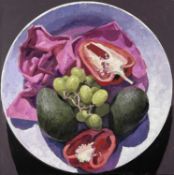 BRYN RICHARDS oil on canvas - still-life entitled 'Avocado, Grapes and Peppers', from the artist'