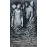 ‡ EVELYN WILLIAMS charcoal - couple asleep under blanket, entitled 'The Family 3', signed verso