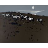 ‡ SIR KYFFIN WILLIAMS RA limited edition (78/100) linocut - grazing ponies on mountainside, signed