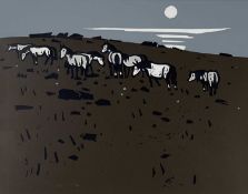 ‡ SIR KYFFIN WILLIAMS RA limited edition (78/100) linocut - grazing ponies on mountainside, signed