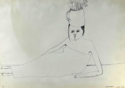 ‡ BRENDA CHAMBERLAIN pen and ink - entitled verso 'Line Drawing No.35 1970', signed and dated