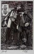 ‡ KAREL LEK artist proof linocut - two gentleman sharing a joke, signedDimensions: 18 x