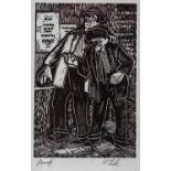 ‡ KAREL LEK artist proof linocut - two gentleman sharing a joke, signedDimensions: 18 x