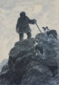 ‡ SIR KYFFIN WILLIAMS RA artist proof print - farmer on mountaintop accompanied by two sheepdogs,