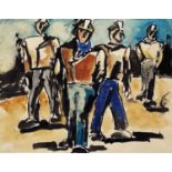 ‡ JOSEF HERMAN OBE RA watercolour - titled in artist's hand verso 'A Group of Miners', signed