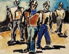‡ JOSEF HERMAN OBE RA watercolour - titled in artist's hand verso 'A Group of Miners', signed