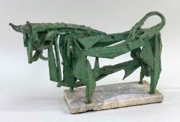 ‡ FRANK ROPER painted bronze on marble - hollow-work, entitled 'Etruscan Bull' Dimensions: 28cms