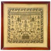 WILLIAM IV WELSH NEEDLEWORK SAMPLER by Rachael John, aged 14, Narberth, December 3 1832, decorated