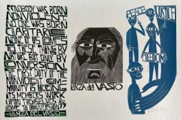 ‡ PAUL PETER PIECH three-colour lithograph - for peace, justice, freedom and verse from Italian