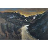 ‡ WILF ROBERTS limited edition (21/200) print - mountain road leading to cottages, signed in