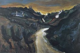 ‡ WILF ROBERTS limited edition (21/200) print - mountain road leading to cottages, signed in