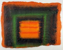 ‡ PRUDENCE WALTERS mixed media on paper - abstract orange square with linesDimensions: 58 x