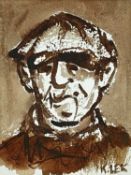 ‡ KAREL LEK dry brush and ink on paper - entitled verso on Attic Gallery label 'Anglesey Man II',