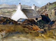 ‡ GYRTH RUSSELL watercolour - cottage beside estuary, signedDimensions: 27 x 37cmsProvenance:private