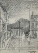 GEORGE CHAPMAN preliminary drawing on gridded paper - street scene with figures, stamped with '