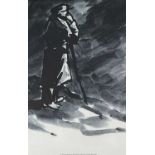 ‡ SIR KYFFIN WILLIAMS RA monochrome print - farmer leaning on stick in a stormDimensions: 59 x