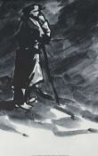 ‡ SIR KYFFIN WILLIAMS RA monochrome print - farmer leaning on stick in a stormDimensions: 59 x