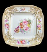 FINE NANTGARW PORCELAIN SQUARE DISH circa 1818-1820, of lobed form, typically moulded with c-