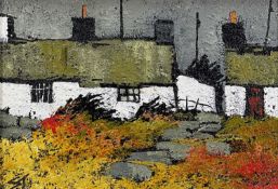 ‡ STEPHEN JOHN OWEN oil and mixed media on board - whitewashed cottages, signed with