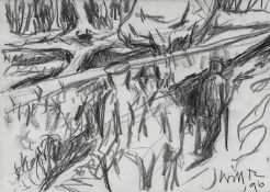 ‡ WILL ROBERTS pencil sketch - figures walking along roadway, signed and dated '96Dimensions: 20 x