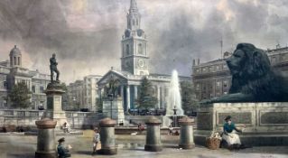 THOMAS PRYTHERCH large watercolour - a smoggy Trafalgar Square, London with its famous landmarks
