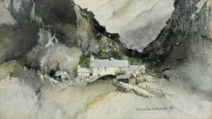 ‡ MALCOLM EDWARDS watercolour - entitled verso 'Cottages Llanberis', signed and dated