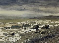 ATTRIBUTED TO W MORRIS watercolour - coastalscape, Cemaes, AngleseyDimensions: 27 x