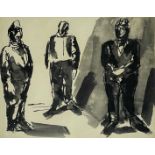 ‡ JOSEF HERMAN OBE RA pen and wash - entitled verso on Martin Tinney Gallery label 'Three Miners'