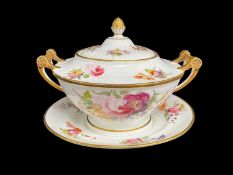 FINE SWANSEA PORCELAIN SAUCE TUREEN, COVER & STAND circa 1817-1820, circular based, non-moulded