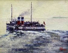 ‡ DAVID GRIFFITHS MBE oil on board - entitled verso 'The Waverley Leaving Penarth',