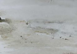 ‡ JOHN KNAPP-FISHER watercolour - distant figures on a beach, signed and titled verso 'Look Out