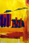 ‡ PRUDENCE WALTERS acrylic on paper - abstract red and blue stripes in sunlight, signedDimensions: