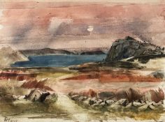 ‡ RAY HOWARD JONES ink and watercolour - entitled verso 'Island of the Monks (Gateholm from