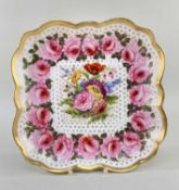 RARE SWANSEA PORCELAIN SQUARE DISH circa 1815-1822, of lobed form, decorated with a garland of of