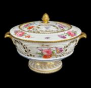 NANTGARW PORCELAIN SAUCE TUREEN & COVER circa 1818-20, circular based with typical c-scroll