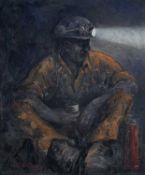 ‡ VALERIE GANZ artists proof (3/30) print - sitting miner taking a break with thermos flask,