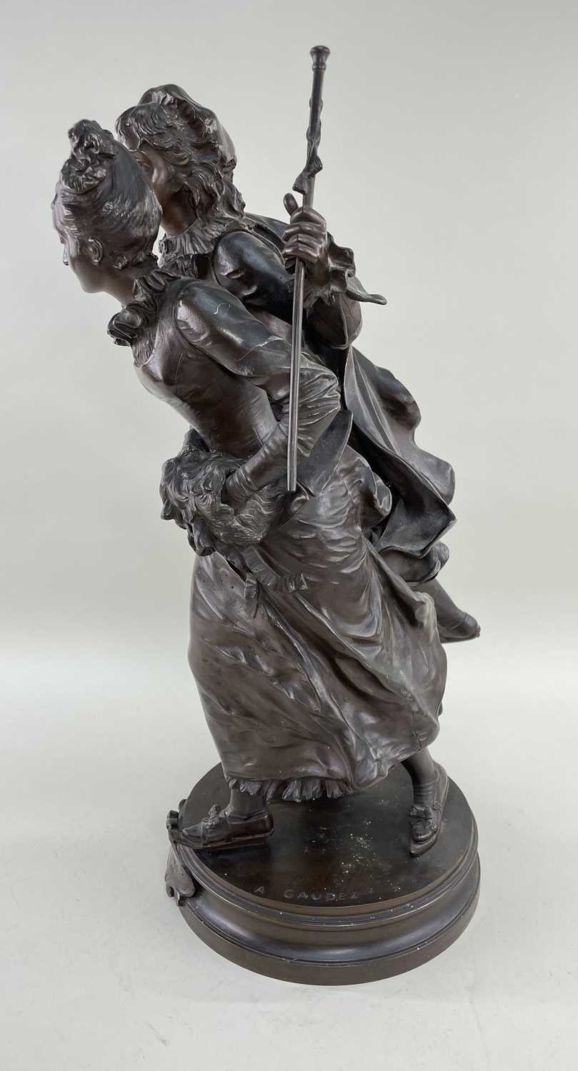 ADRIEN-ETIENNE GAUDEZ bronze - Patineurs Watteau, sculpture of a young belle epoque couple ice - Image 8 of 9