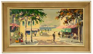 ‡ CECIL ROCHFORT D'OYLY JOHN oil on canvas - titled verso 'Cannes Bay, French Riviera', artist's