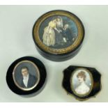 THREE 19TH CENTURY TORTOISESHELL, GILT METAL & MINIATURE MOUNTED SNUFF BOXES, comprising early