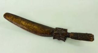 19TH CENTURY YORKSHIRE 'GOOSE WING' KNITTING SHEATH, with plaited string handle, star and heart