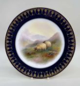 ROYAL WORCESTER PORCELAIN CABINET PLATE, painted by Harry Davis with two sheep in a misty highland
