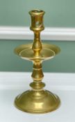 DUTCH HEEMSKERK BRASS BALUSTER CANDLESTICK, the nozzle with two extracting holes above wide drip